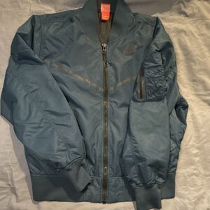 Nike Men's XL Gray Bomber Jacket with Logo Accents & Zipped Pockets